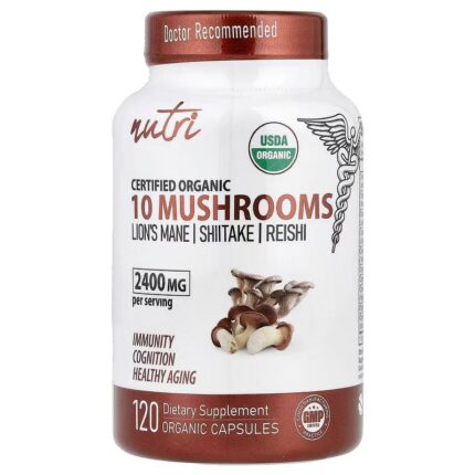Nutri Organic 10 Mushrooms Lion's Mane , Turkey Tail , Reishi 120 Organic Caps