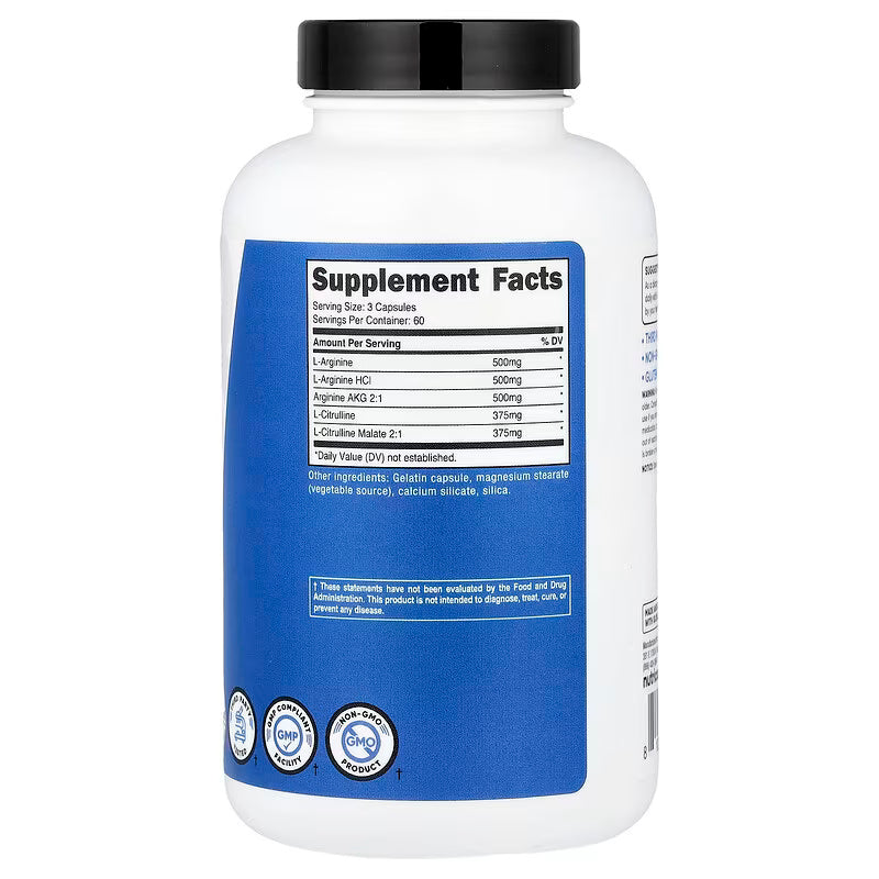 Nutricost Nitric Oxide Booster L-Arginine L-Arginine HCl Arginine AKG 2:1 L-Citrulline L-Citrulline Malate 2:1 180 Capsules - Görsel 2