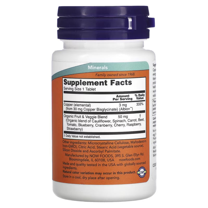 NOW Foods Copper Glycinate 3 mg 120 Tablet