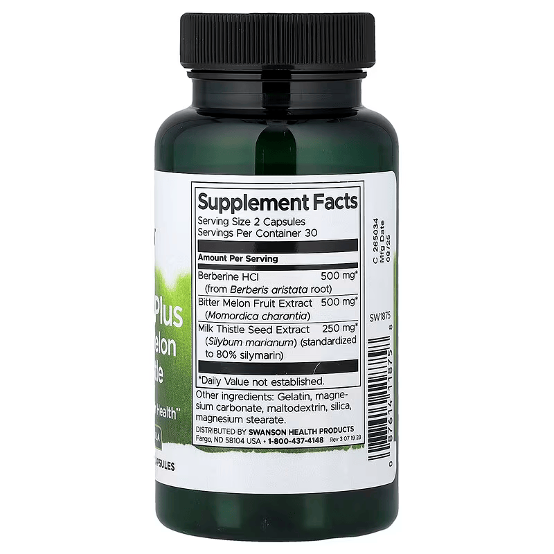 Swanson Berberine Plus with Bitter Melon & Milk Thistle Liver Health 60 Capsules - Görsel 2
