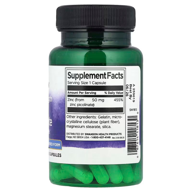 Swanson Zinc Picolinate 50 mg 60 Capsules - Görsel 2