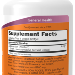 NOW Foods Astaxanthin immunity eyes health  4 mg 60 Vegetarian Capsules