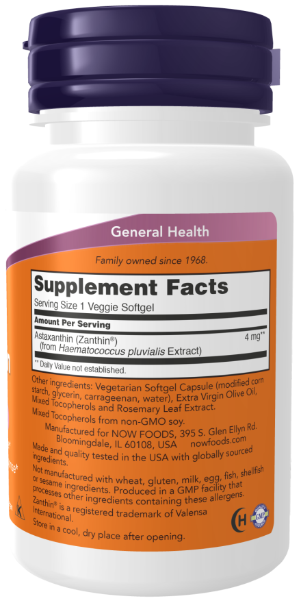 NOW Foods Astaxanthin immunity eyes health 4 mg 60 Vegetarian Capsules - Görsel 2