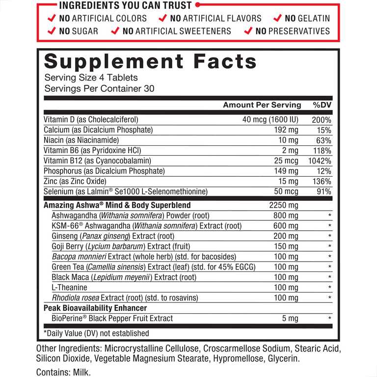 Force Factor Amazing KSM66 Ashwagandha Panax Ginseng + Black Maca + Rhodiola rosea + Theanine 120 tablets - Görsel 3