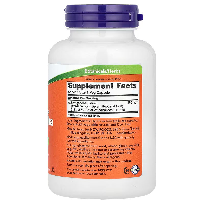 NOW Ashwagandha Extract 450mg / 180 VCaps. - Görsel 2