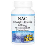 Natural Factors NAC N-Acetyl-L-Cysteine Glutathione Precursor 600 mg 60 Vegetarian Capsules