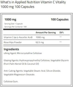 Applied Nutrition Vitamin C Rose hips Ascorbic acid 1000mg 100 Caps - Görsel 2