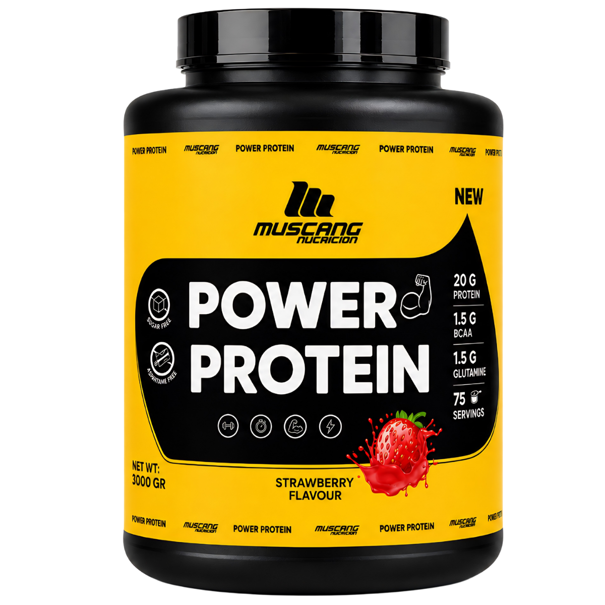43a3d2_dc47e027e18b4108885434e6c7a90becmv2 Mustang Nutrition Power Protein 3000 Gr Çilek - Görsel 1
