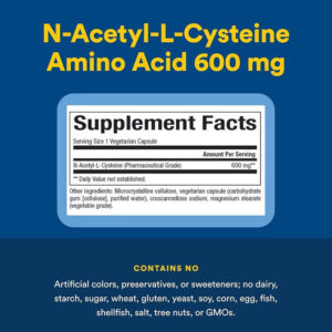 Natural Factors NAC N-Acetyl-L-Cysteine Glutathione Precursor 600 mg 60 Vegetarian Capsules - Görsel 3