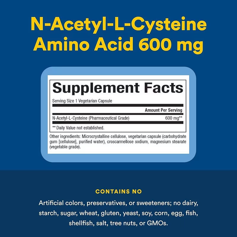 Natural Factors NAC N-Acetyl-L-Cysteine Glutathione Precursor 600 mg 60 Vegetarian Capsules - Görsel 3