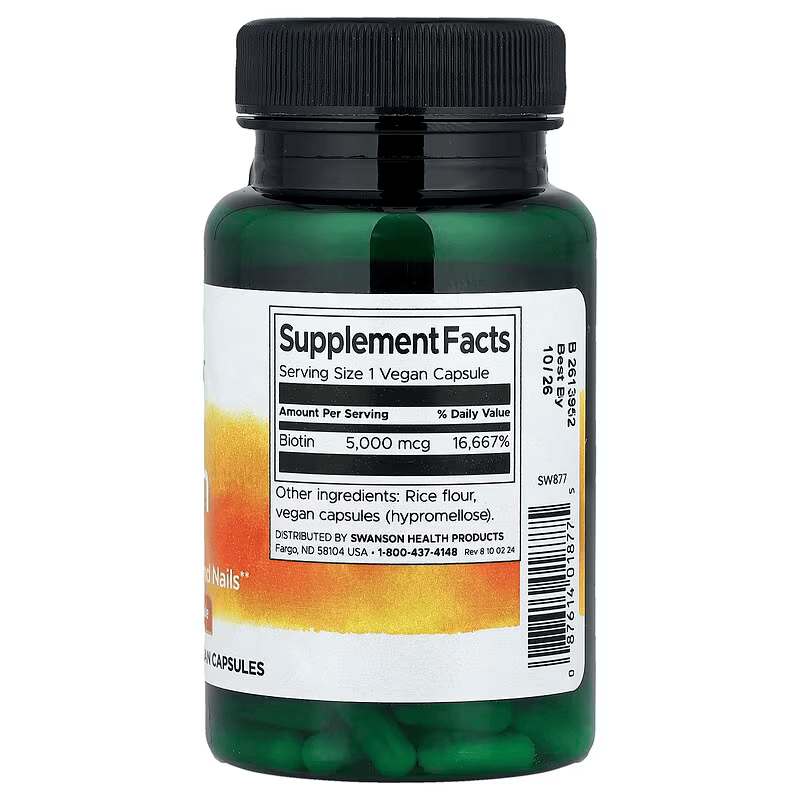 Swanson Biotin Hair Skin & Nails 5,000 mcg 100 Vegan Capsules