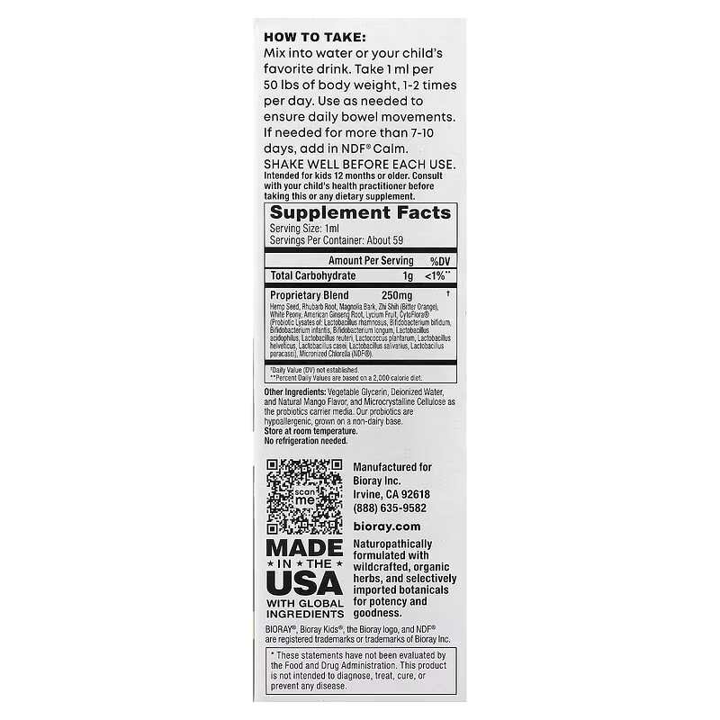 Bioray Kids NDF Pooper Children's Digestive Support Mango 2 fl oz 59 ml - Görsel 3