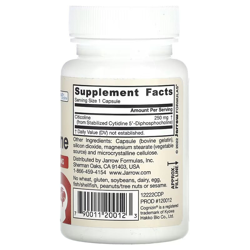Jarrow Formulas, Citicoline,Sitikolin CDP Choline, Brain Health and Memory 250 mg, 60 Caps