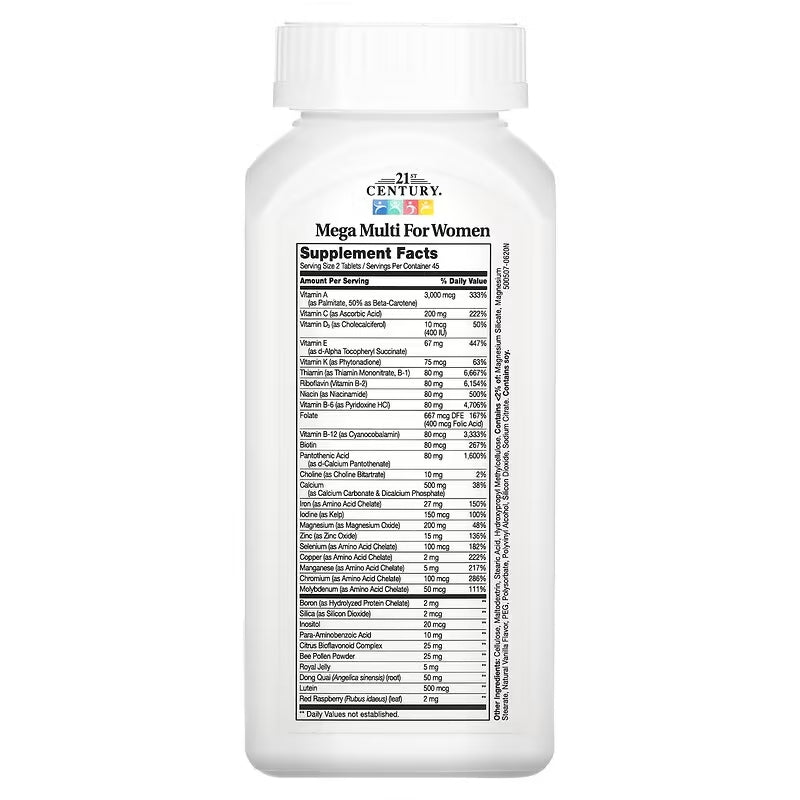 21st Century Mega Multi Vitamin for Women B1+molybdenum+Boron+İnositol 90 Tablet Bayanlara özel - Görsel 3