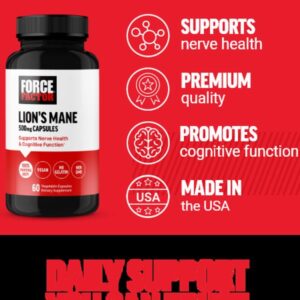 Force Factor Lion’s Mane, 500 mg Aslan yelesi mantarı 60 Vegetable Vegan Caps