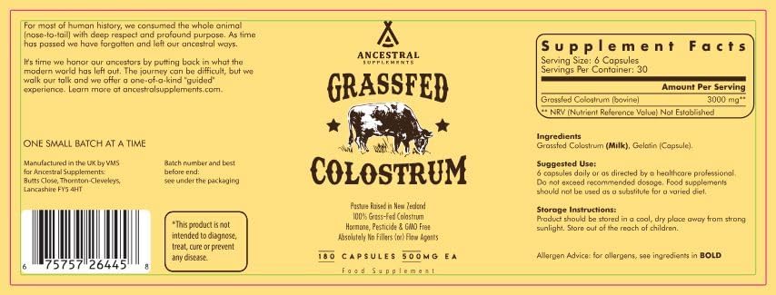 Ancestral Supplements Grass Fed Beef Colostrum Supplement, 3000 mg, 180 Caps - Görsel 5