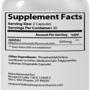 Research Labs Liposomal NMNH (NMN Supplement Alternative) (Dihydronicotinamide Mononucleotide) NAD Supplement to Boost NAD+ Levels for Anti Aging