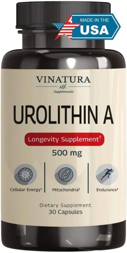 VINATURA Urolithin A 500mg Urolithin A+ Antioxidants Anti-Aging & Mitochondrial Support 30 Caps