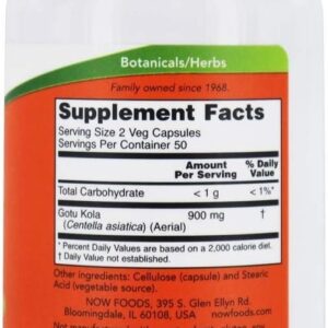 Now Foods Gotu Kola Ayurvedic 450 mg 100 Caps