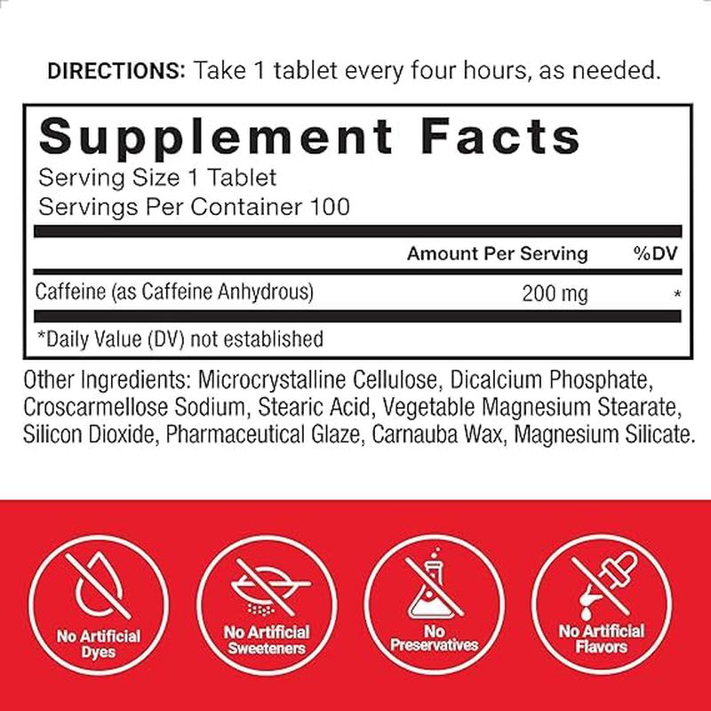Force Factor Caffeine 200 mg 100 tablets
