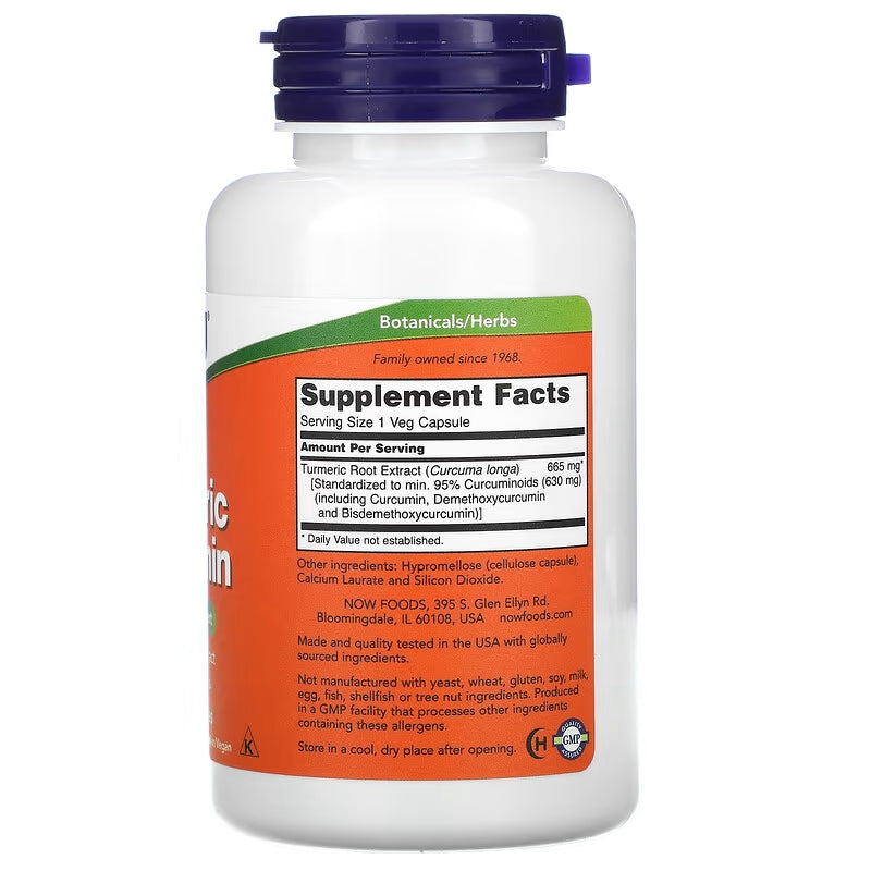 NOW Foods, Turmeric Zerdeçal with Curcumin, 665 mg, 60 Vegetarian Caps - Görsel 2