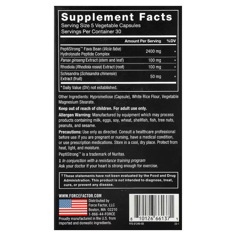 Force Factor Anabolic Muscle Builder With AI-Developed PeptiStrong Panax Ginseng Rhodiola 150 Vegetable Capsules