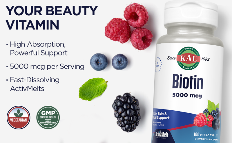 KAL, Biotin Mixed Berry 5,000 mcg 100 Micro Tablets - Görsel 3