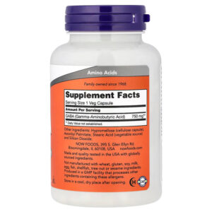 NOW Foods GABA 750 mg 100 Veg Capsules - Görsel 2