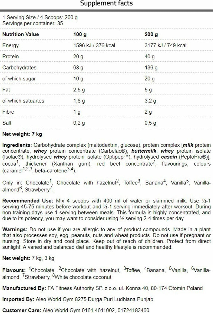 Fa Core Mass Gainer 3 Kg - 35 servis (Karbonhidrat tozu) - Görsel 3