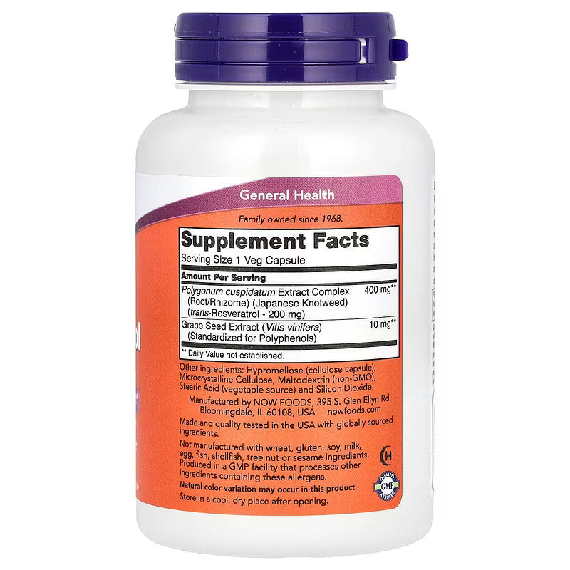 NOW Foods Resveratrol Grape Seed Antioxidants Brain & Cognitive 200 mg 120 Veg Capsules - Görsel 2