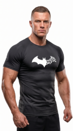 Batman Compression Dar / Slim Bisiklet Yaka Tişört kırık siyah  Unisex Genç