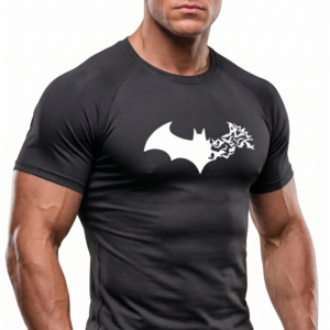 Batman Compression Dar / Slim Bisiklet Yaka Tişört kırık siyah  Unisex Genç