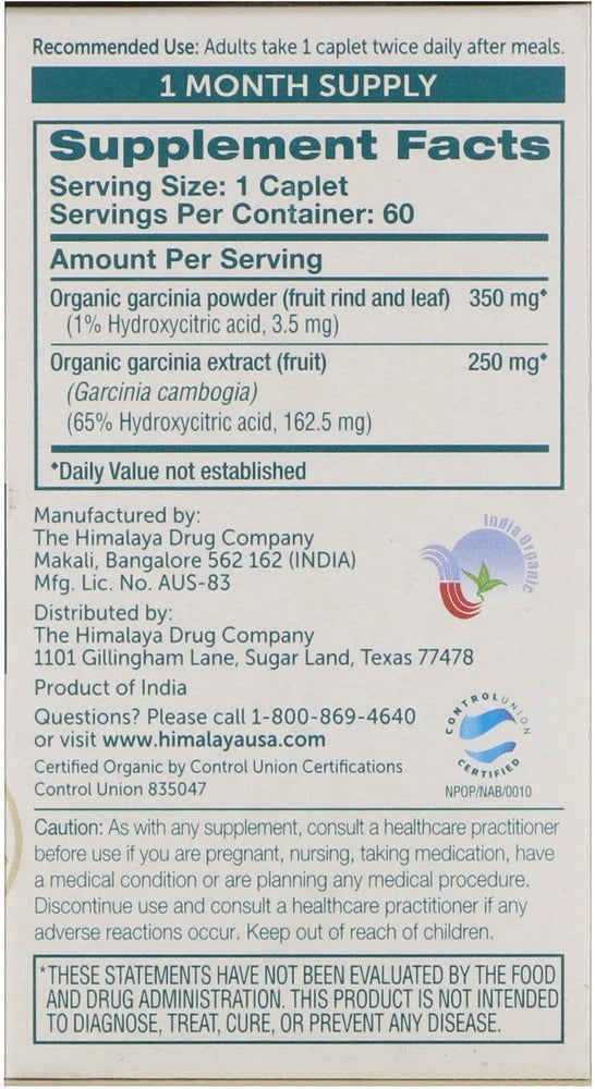 Himalaya, Organic Garcinia, Cambogia Hca Appetite control 60 Capsules - Görsel 3