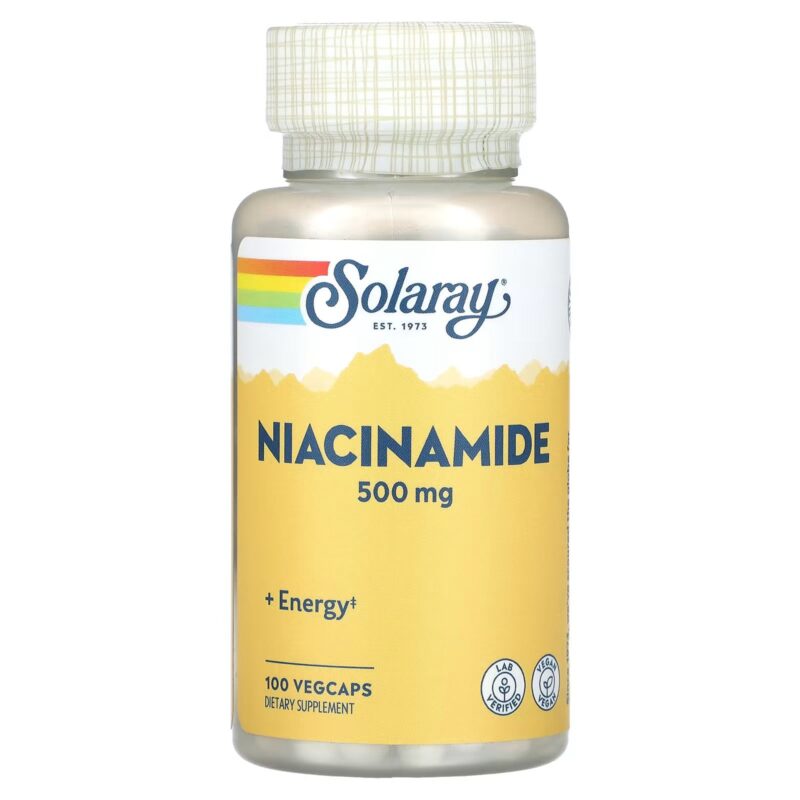 Solaray, Niacinamide, 500 mg, 100 VegCaps - Non flush (Cilt desteği)