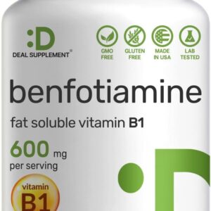 Deal Supplement Benfotiamine 600mg B1 Thiamine Per Serving 180 Veggie Capsules