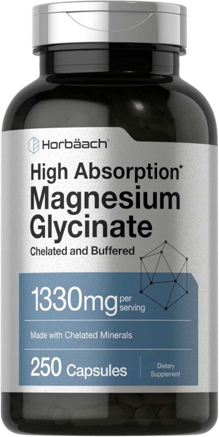 Horbaach High Magnesium Magnezyum Glycinate Glisinat with Chelated Minerals 1330mg 250 Caps