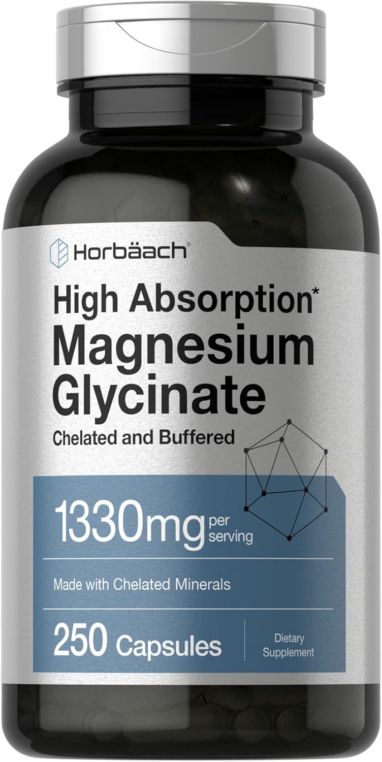 Horbaach High Magnesium Magnezyum Glycinate Glisinat with Chelated Minerals 1330mg 250 Caps