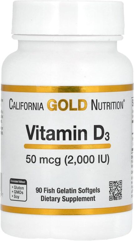 California Gold Nutrition Vitamin D3, 50 mcg (2,000 IU), 90 Fish Gelatin Softgels