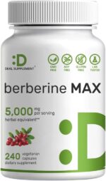 Deal Supplement Berberine Max Supplement with Turmeric, 5,000mg Per Serving, 240 Veggie Capsules