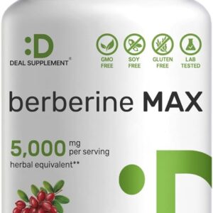 Deal Supplement Berberine Max Supplement with Turmeric, 5,000mg Per Serving, 240 Veggie Capsules