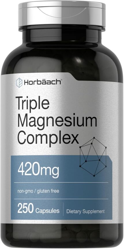 Horbäach Triple Magnesium Magnezyum Complex 420 mg 250 Caps Gluten Free Magnesium Oxide, Citrate