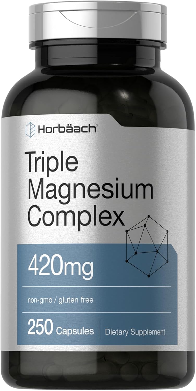 Horbäach Triple Magnesium Magnezyum Complex 420 mg 250 Caps Gluten Free Magnesium Oxide, Citrate