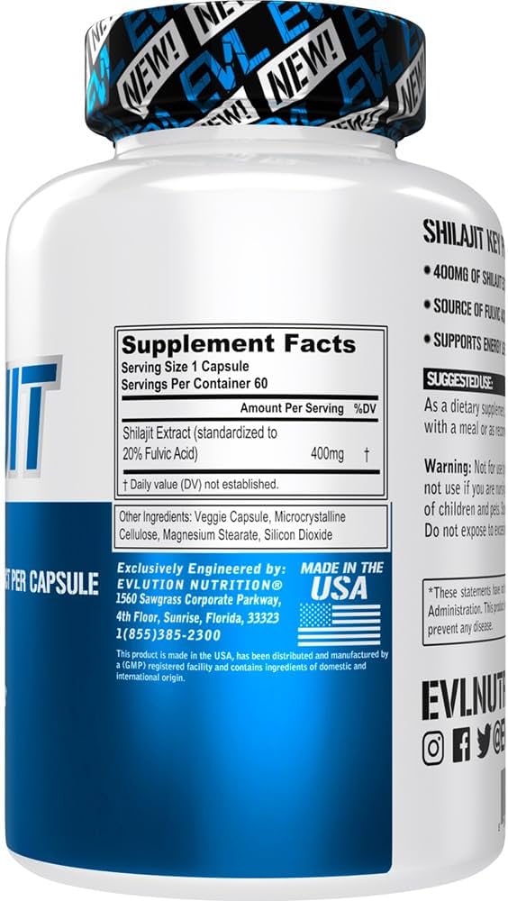 EVLution Nutrition Shilajit Fulvic Acid 60 Vegetarian Capsules - Görsel 3