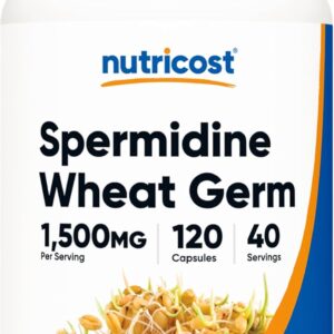 Nutricost Spermidine Wheat Germ Extract Zinc+Thiamine  1500mg 120 Capsules - 15mg Equivalent Spermidine anti aging brain health