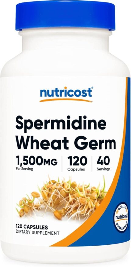 Nutricost Spermidine Wheat Germ Extract Zinc+Thiamine 1500mg 120 Capsules - 15mg Equivalent Spermidine anti aging brain health
