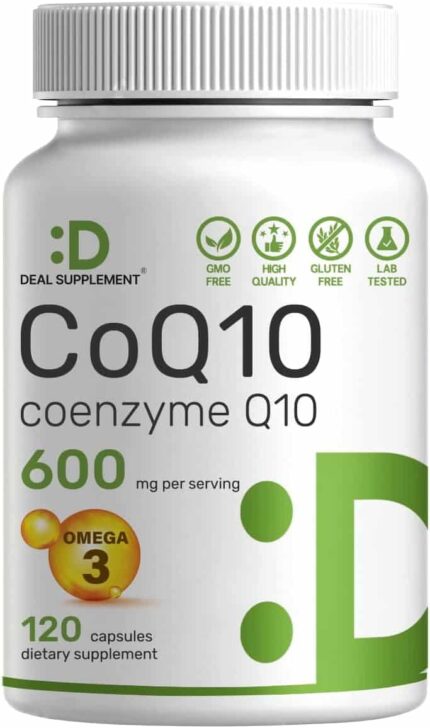 Deal Supplement CoQ10 Ubiquinone Omega 3 DHA EPA Heart Energy Brain Health Antioxidant 120 Capsules