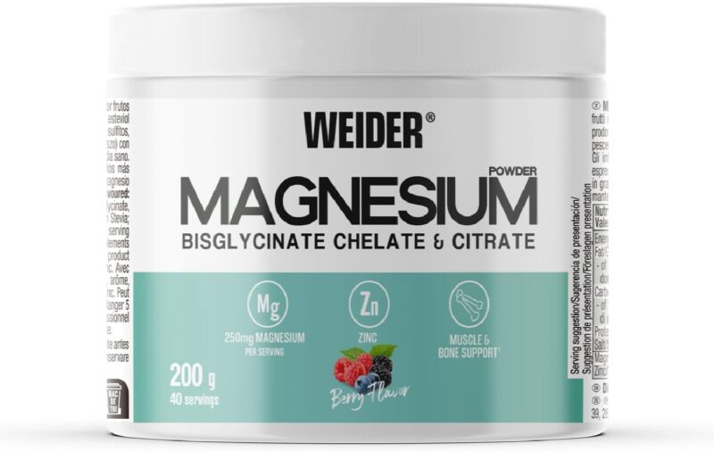 Weider Magnesium Powder 200g Magnesium Bisglycinate and Citrate in Powder with Zinc