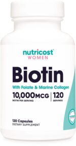 Nutricost Women Biotin With Folate & Marine Collagen Hair Skin & Nails 10,000 mcg 120 Capsules