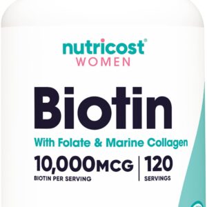 Nutricost Women Biotin With Folate & Marine Collagen Hair Skin & Nails 10,000 mcg 120 Capsules