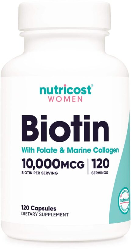 Nutricost Women Biotin With Folate & Marine Collagen Hair Skin & Nails 10,000 mcg 120 Capsules